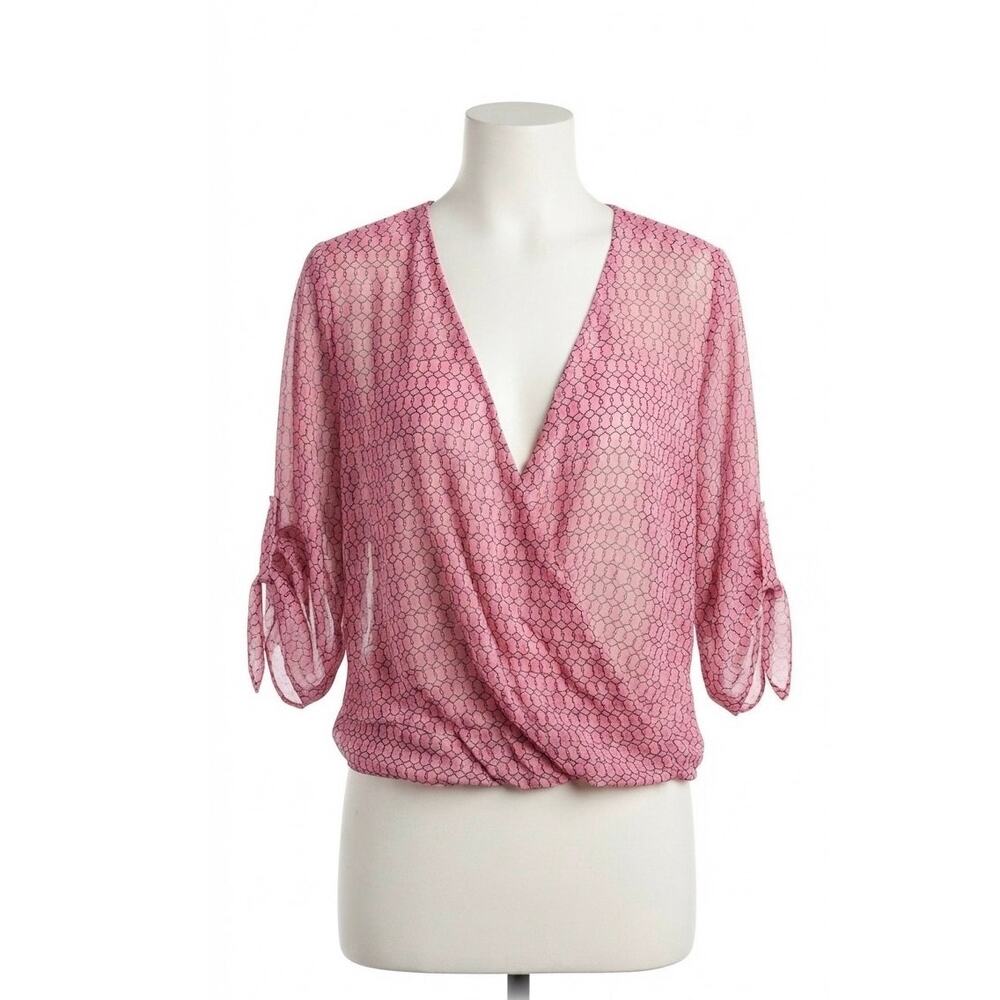 Jennifer Lopez JLo Pink Geometric Print Blouse Wrap Front Lightweight Large